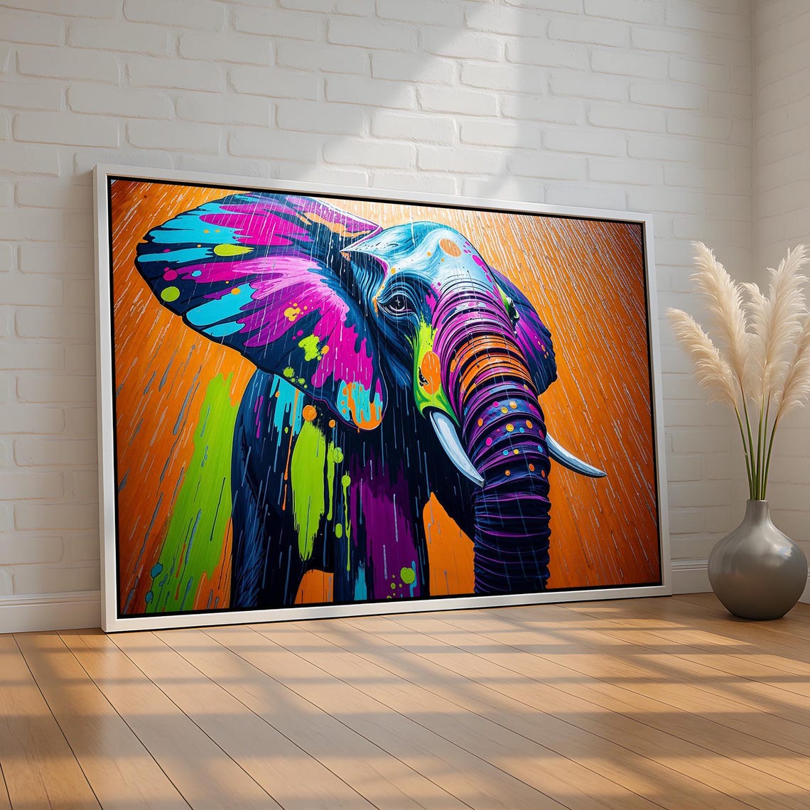 Colorful Elephant Pop Art Bold Safari Orange Animal Wall Poster