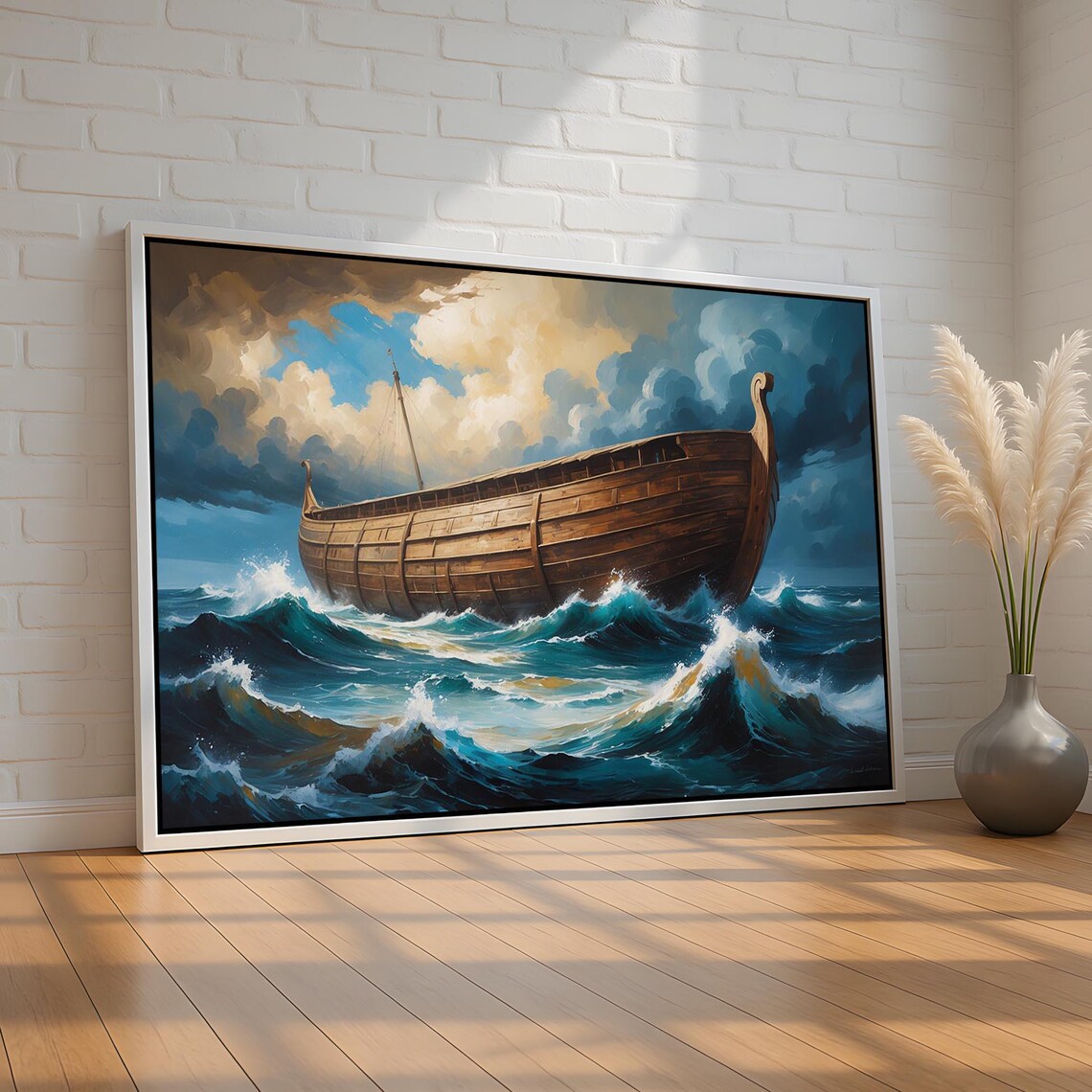 Noahs Ark Stormy Sea Wooden Ship Dramatic Biblical Flood Painting Poster