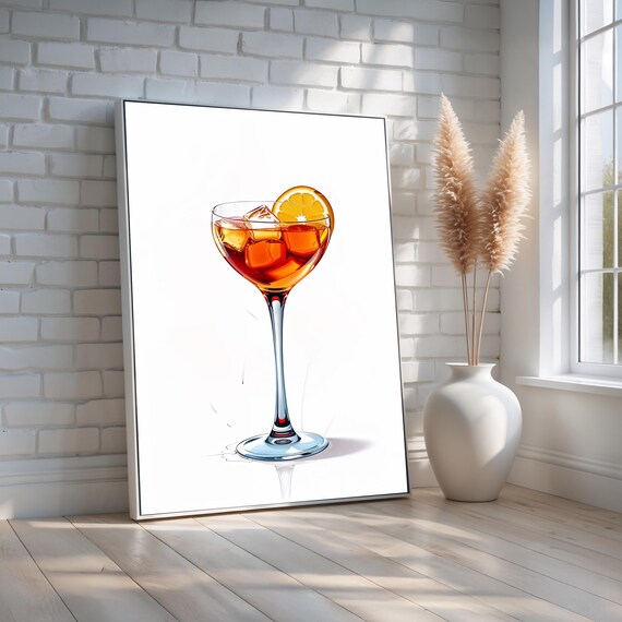 Orange Cocktail Glass Minimalist Bar Decor Drink Illustration Modern Kitchen Poster