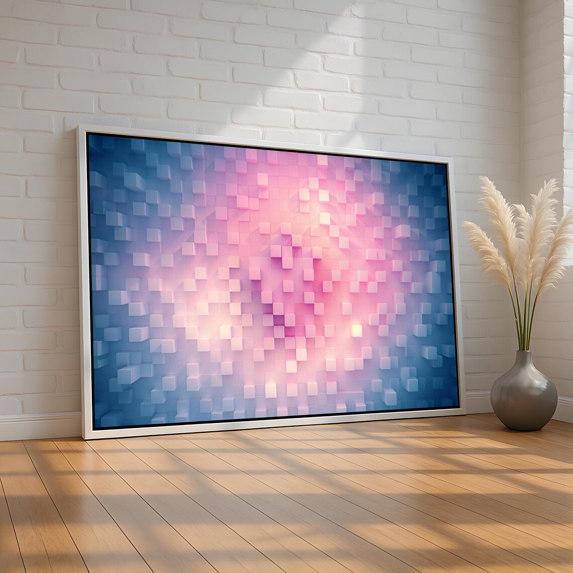 3d Cube Abstract Wall Art Pink Blue Geometric Canvas Print Modern Gradient Block Design Minimalist Decor Ready To Hang