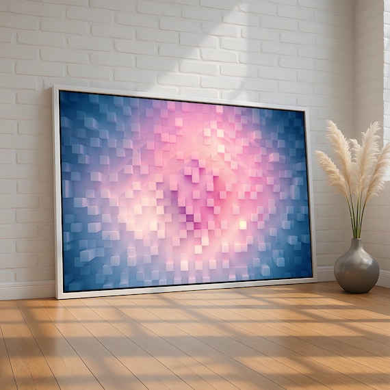3d Cube Abstract Wall Art Pink Blue Geometric Canvas Print Modern Gradient Block Design Minimalist Decor Ready To Hang