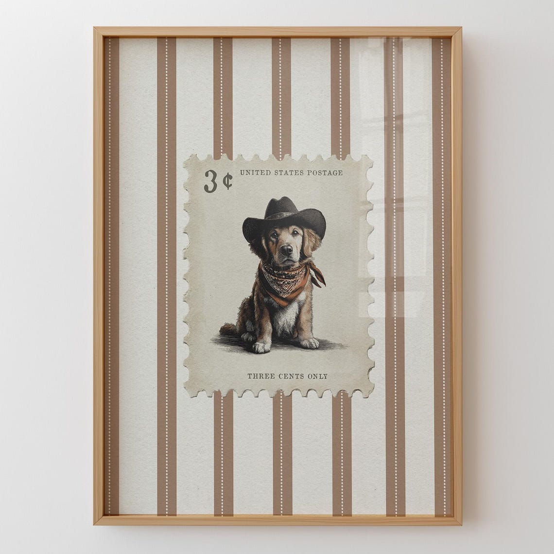 Cowboy Puppy Vintage 3 Cent Postage Stamp Funny Animal Poster