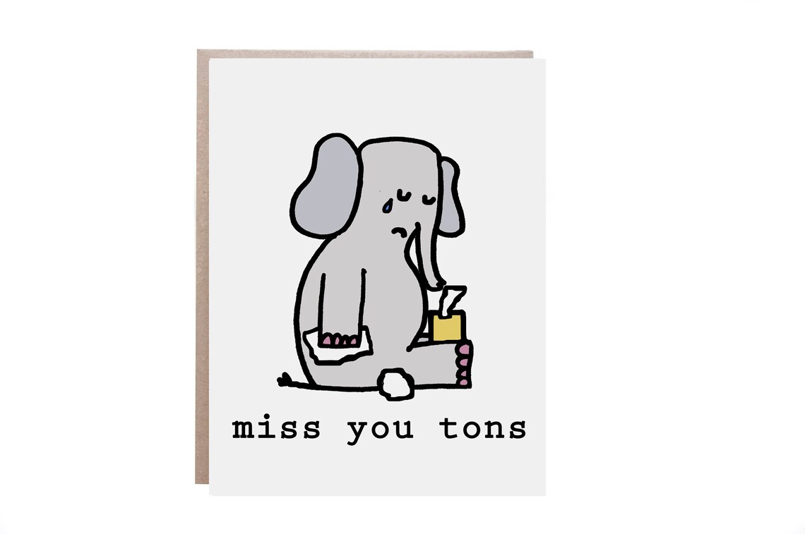Sweet Miss You Tons Crying Elephant Miss You Card Wall Art Gift