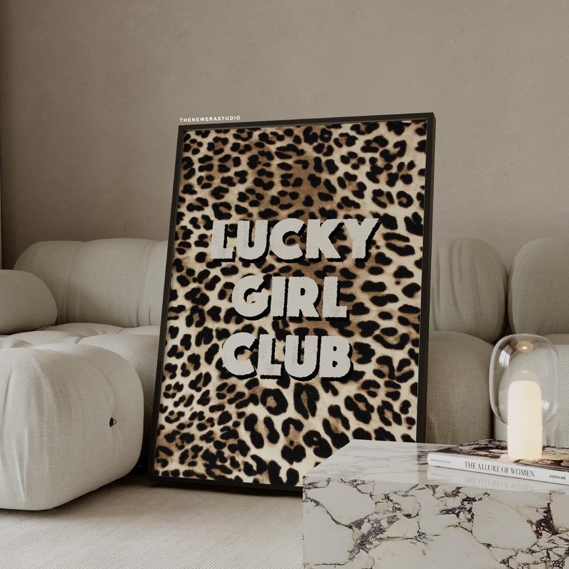 Lucky Girl Club Leopard Pattern Bold Typography Statement Poster