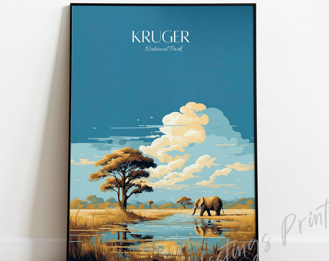 Kruger National Park Safari Elephant Vintage Style Travel Poster