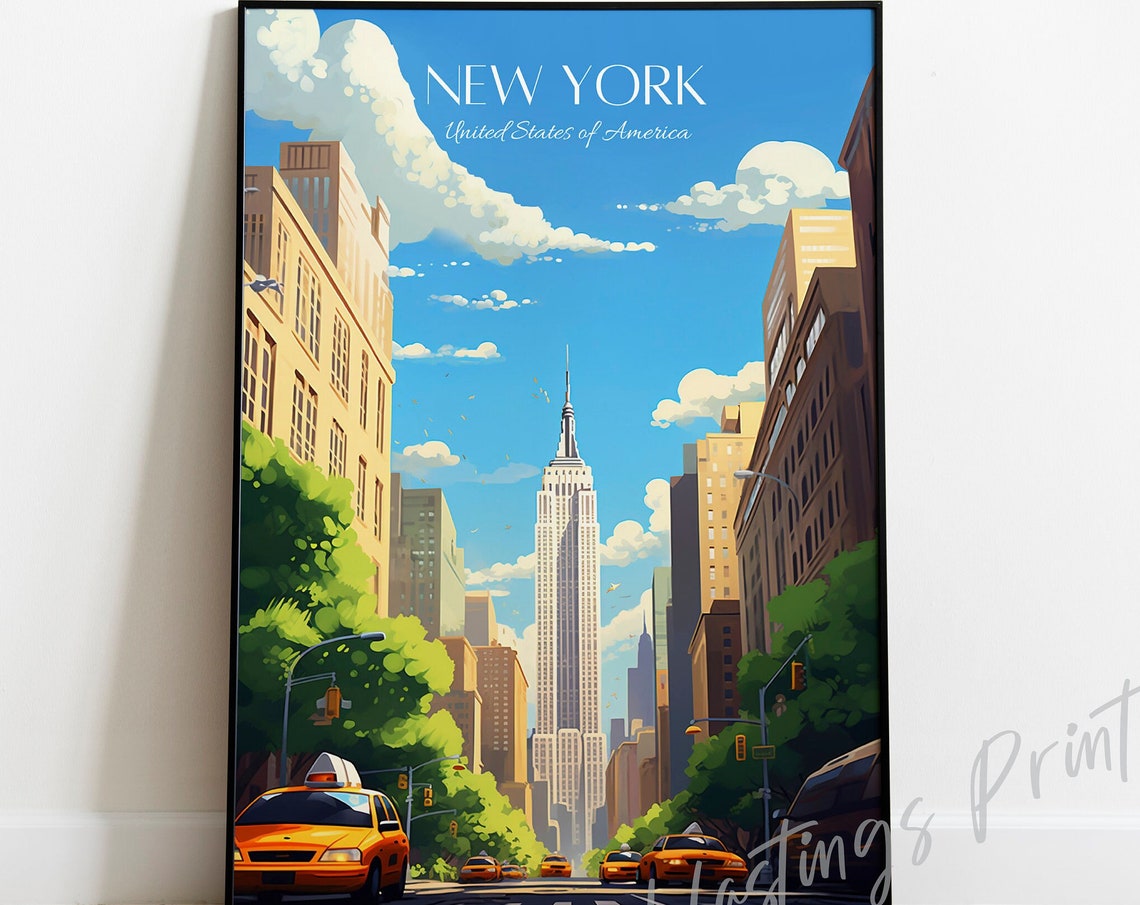 New York Empire State Building Vintage Travel Poster USA Skyline