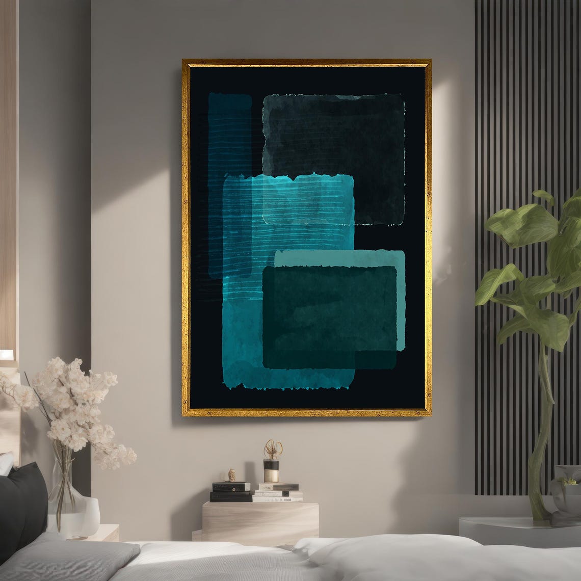 Emerald Teal Abstract Color Blocks Dark Modern Minimalist Poster - Image 4
