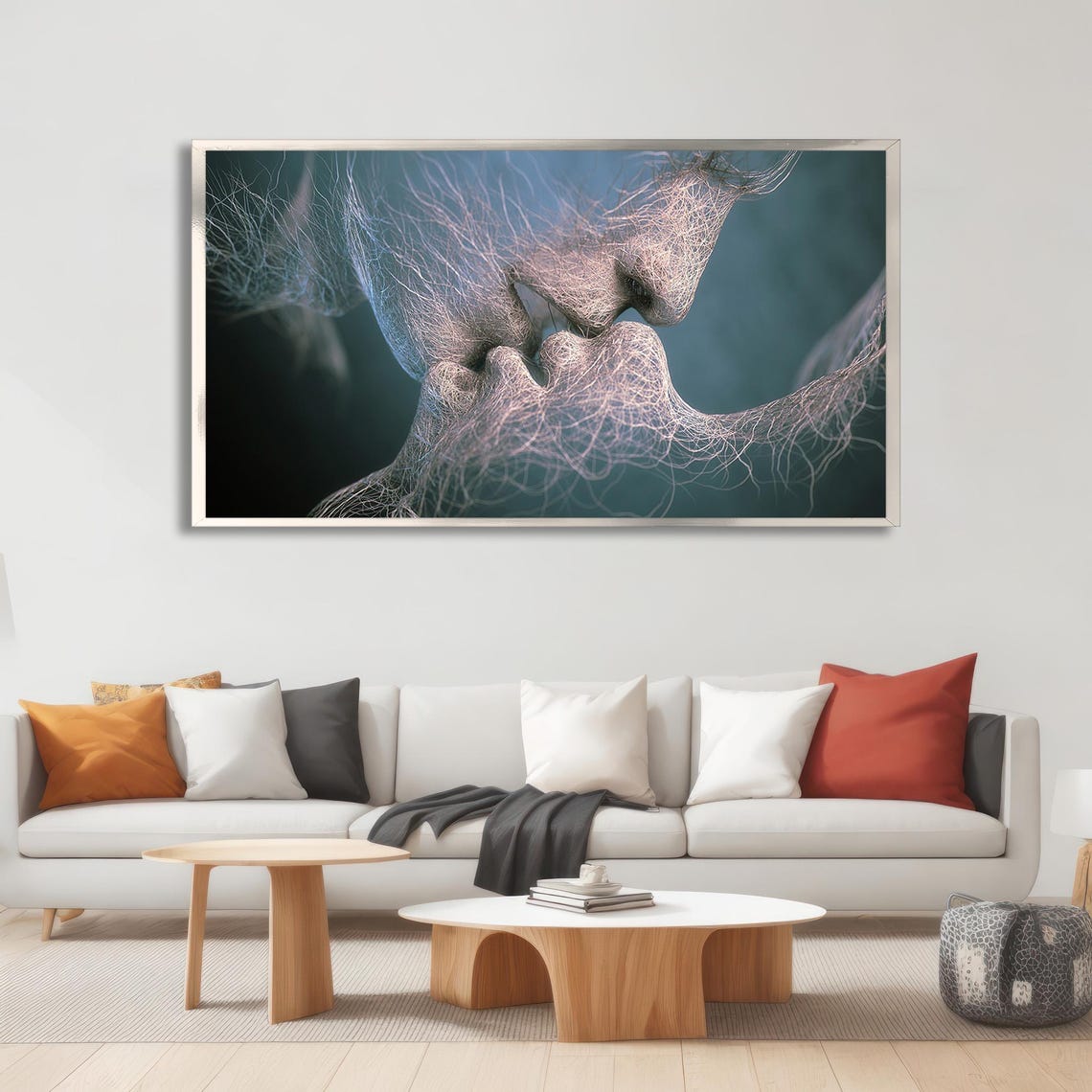 Kissing Couple Thread Line Sculpture Romantic Abstract Art Poster - Image 2