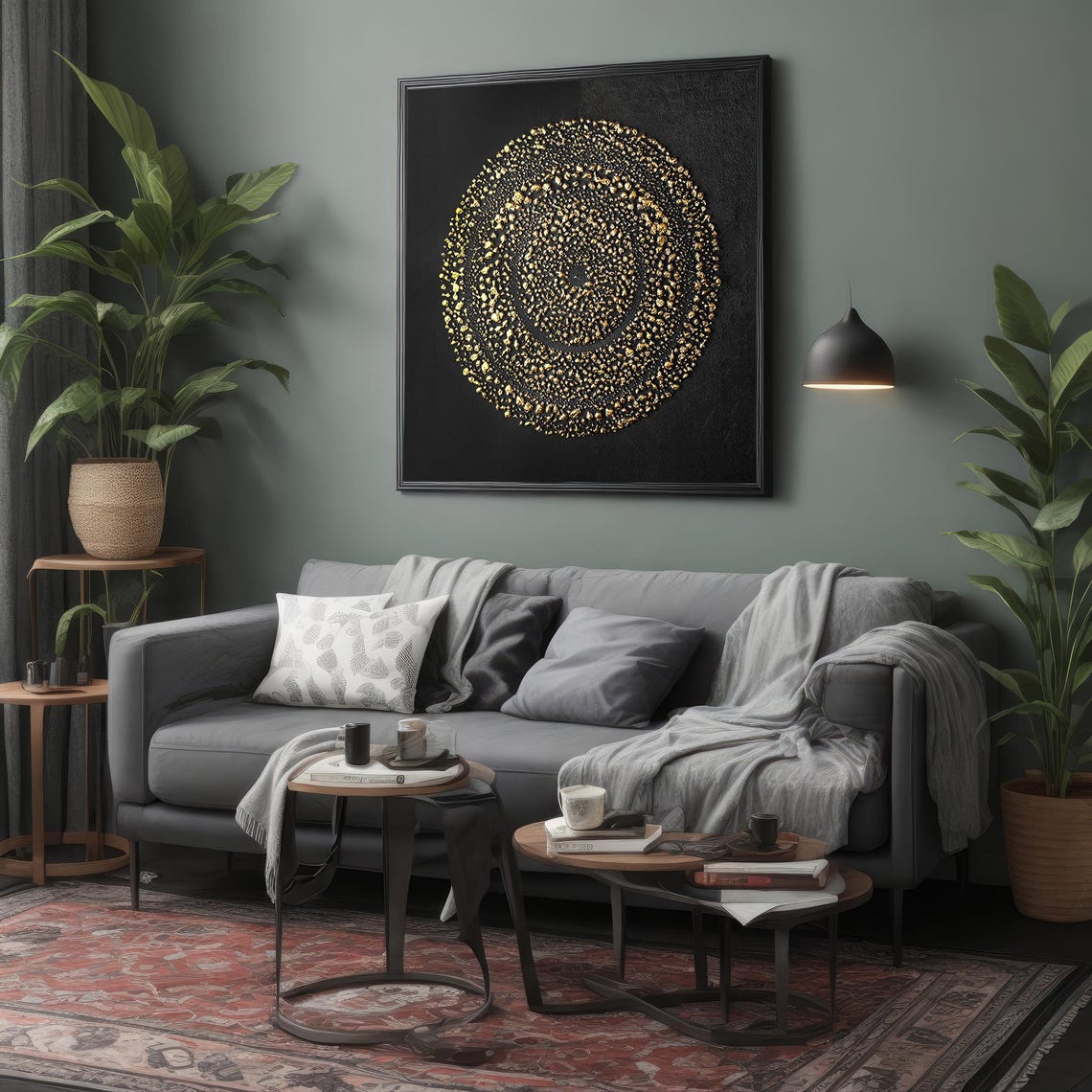 Golden Concentric Rings Abstract Black Background Modern Art Poster - Image 4