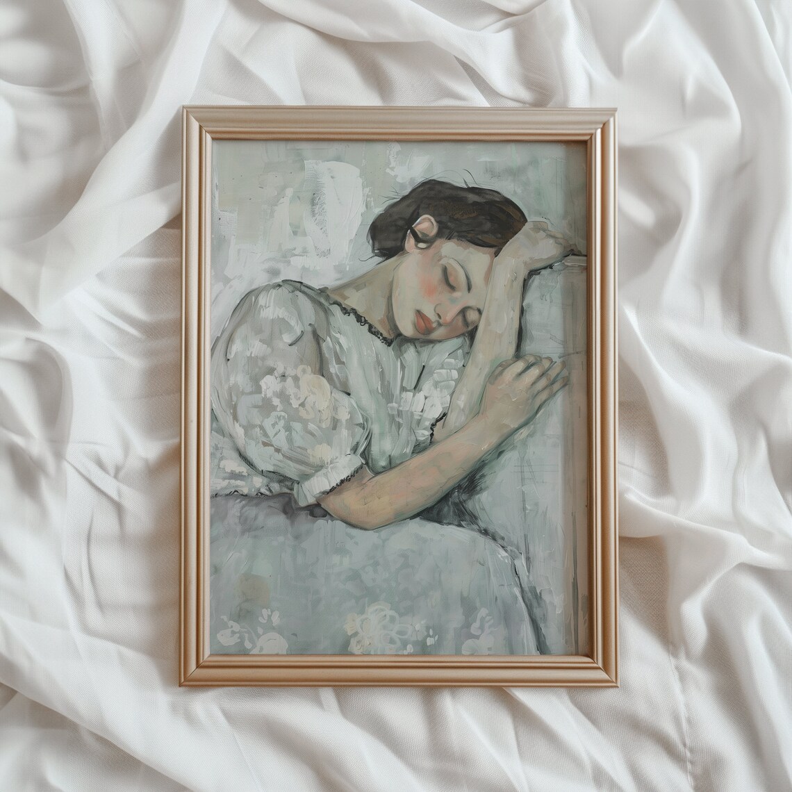 Woman Portrait Vintage Wall Art Print, Neutral Rustic