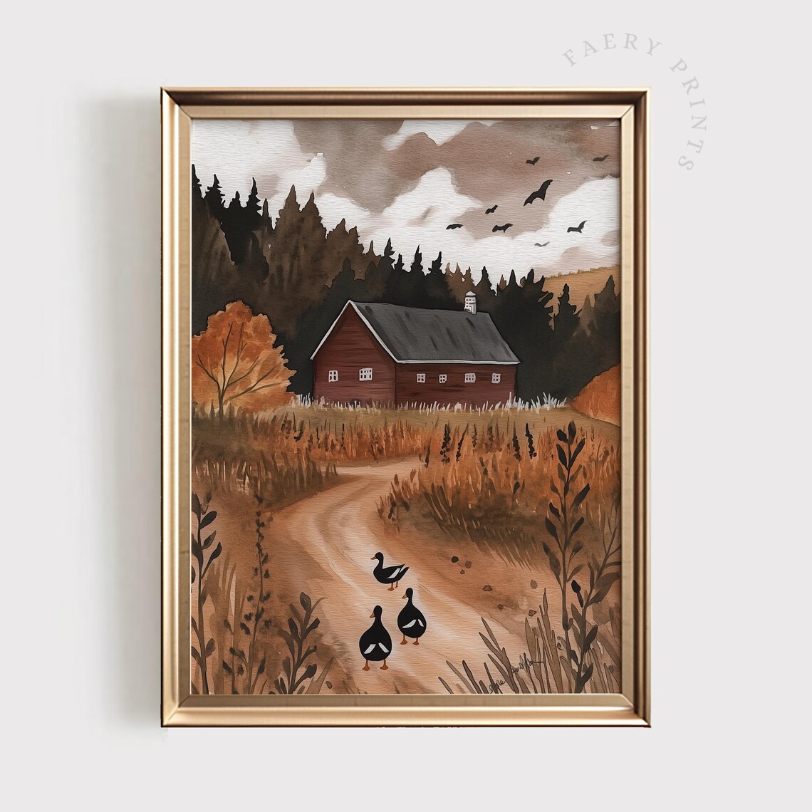 Fall Barn Print, Cozy Farmhouse Autumn Landscape