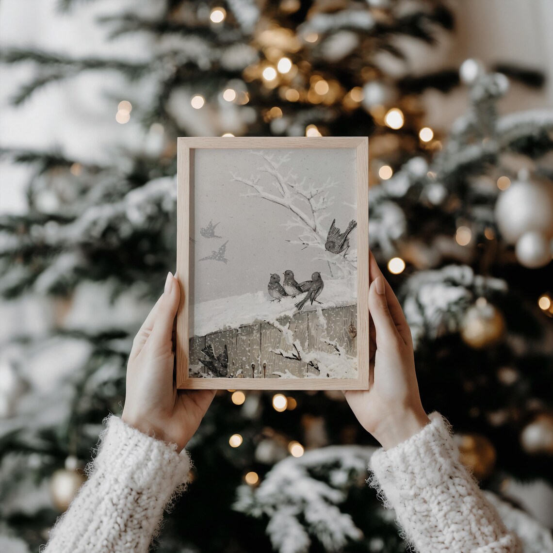 Winter Birds Farmhouse Art Print, Snowy Seasonal Decor - Image 3