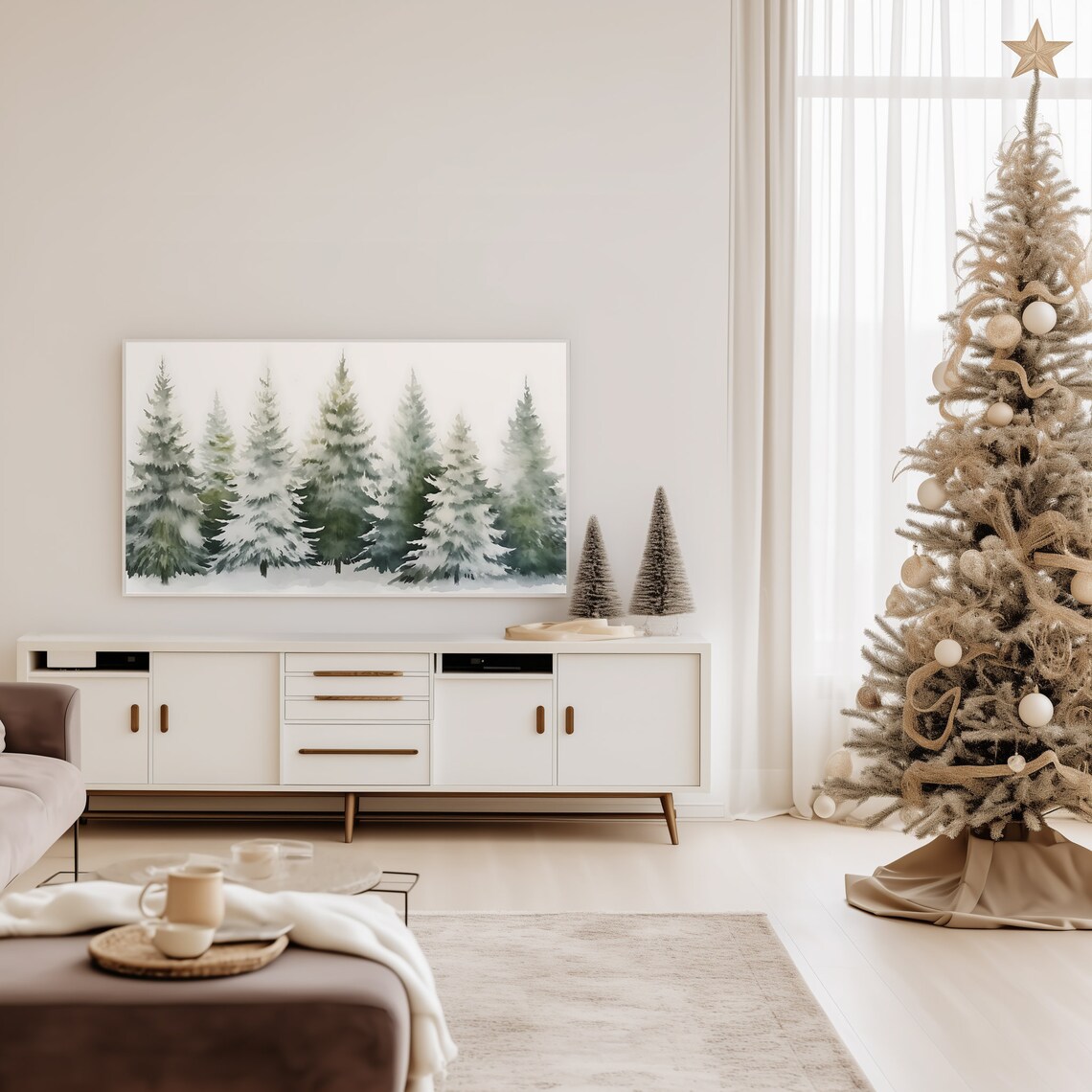 Watercolor Trees Winter Forest Art Print