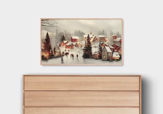 Christmas Village TV Art, Winter Snowy Town
