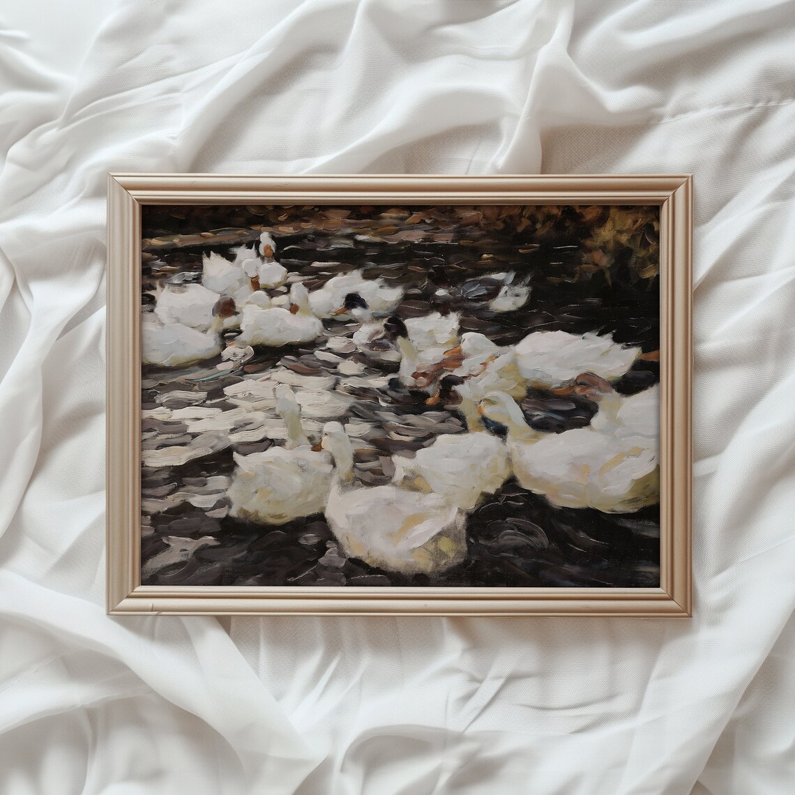 Ducks In A Pond Vintage Farmhouse Art Print