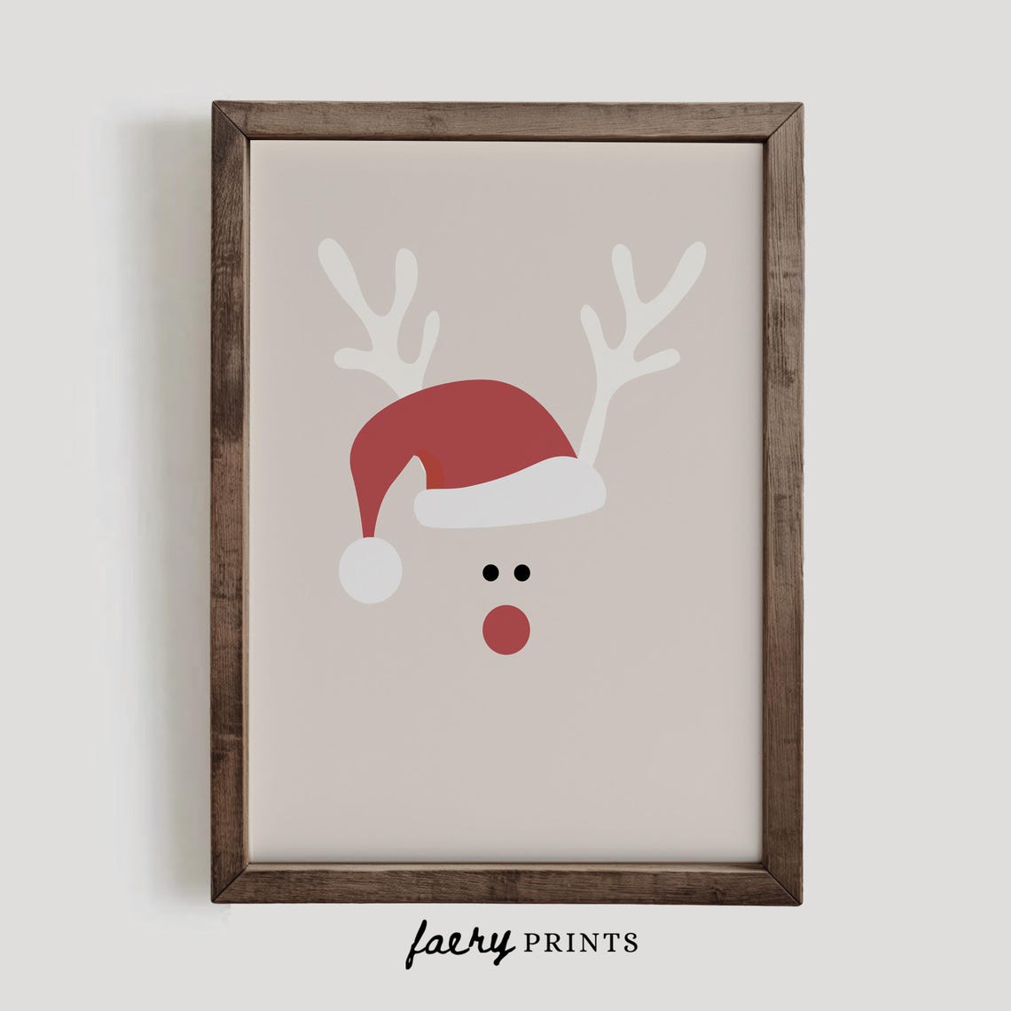 Cute Reindeer Face Santa Hat Minimalist Christmas Kids Room Poster - Image 3