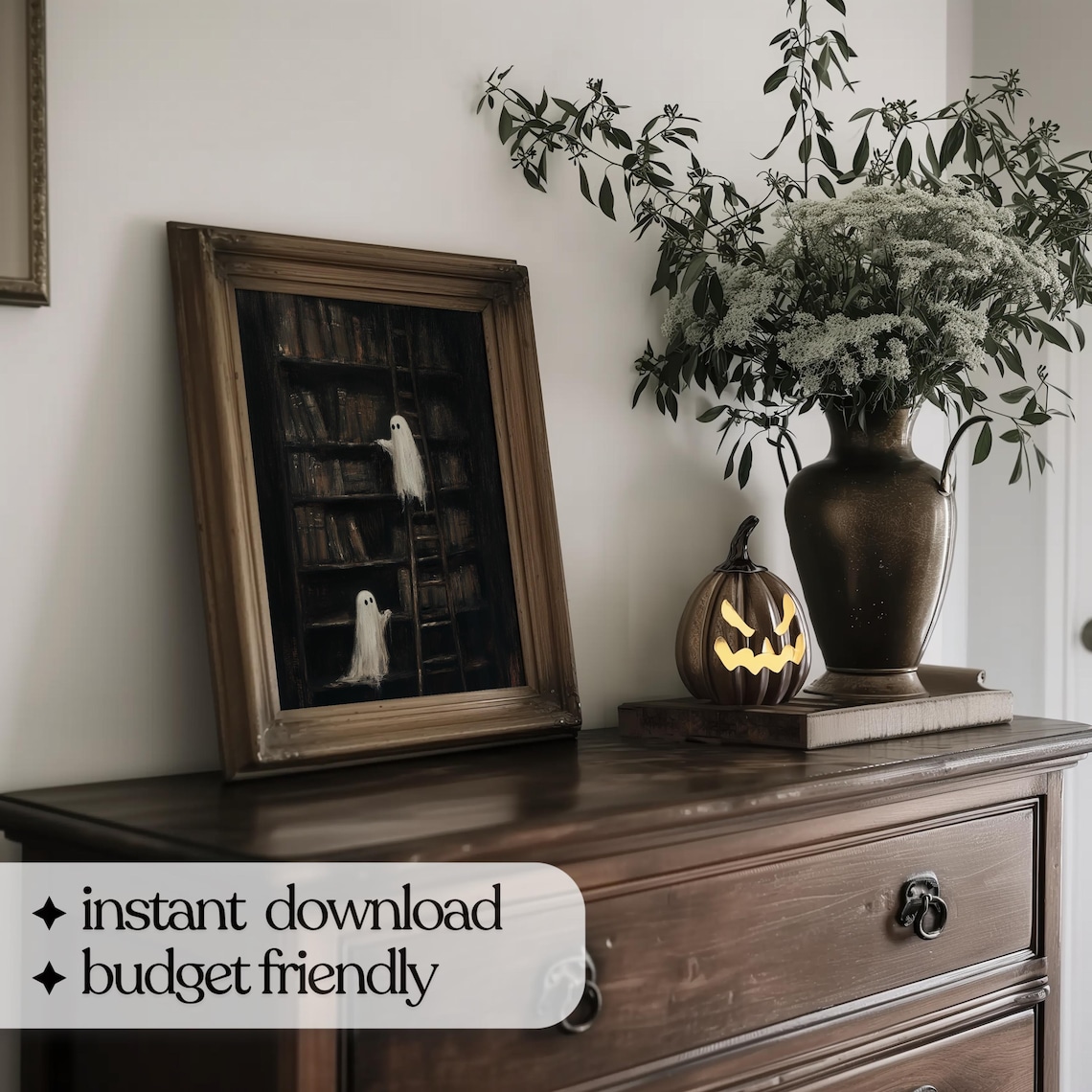 Ghost Library Halloween Art Print, Cute Book Decor - Image 5