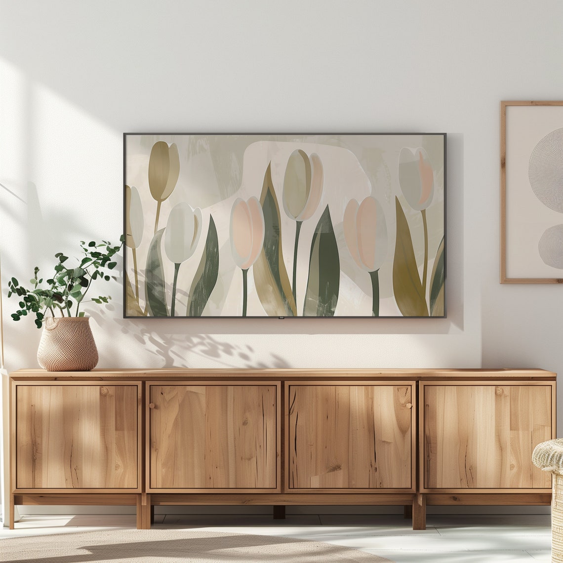 Minimalist Cream Tulips Botanical Spring Frame TV Art Poster - Image 3