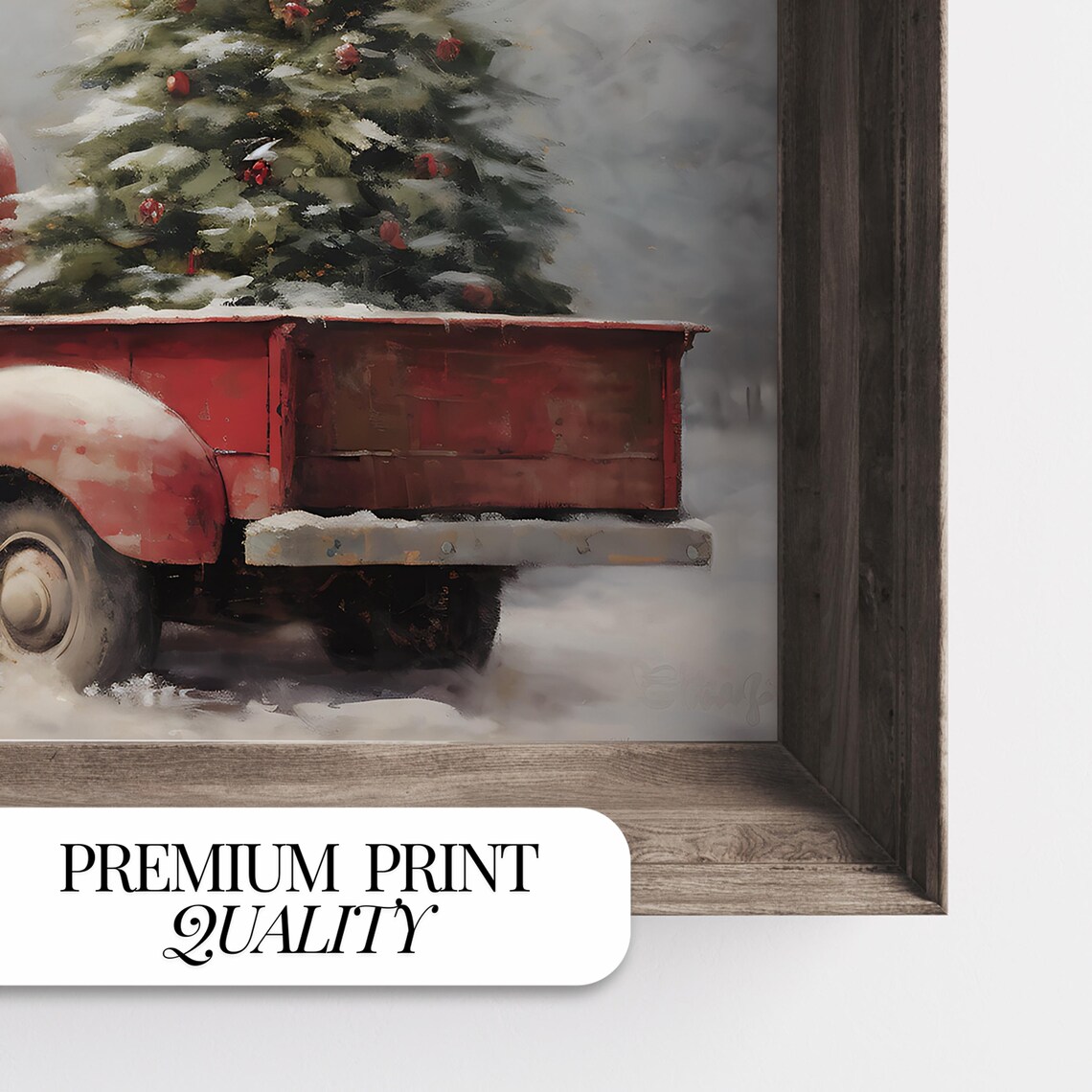 Farmhouse Christmas Red Pickup Truck Art Print - Image 2