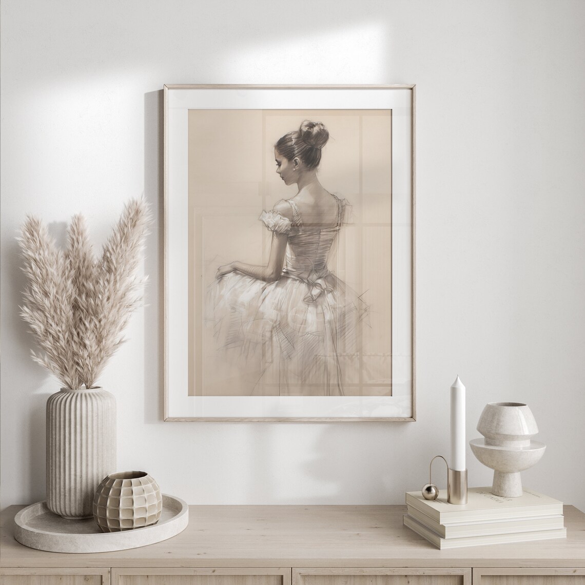 Girl In Dress Sketch Vintage Art Print, Light Academia - Image 2