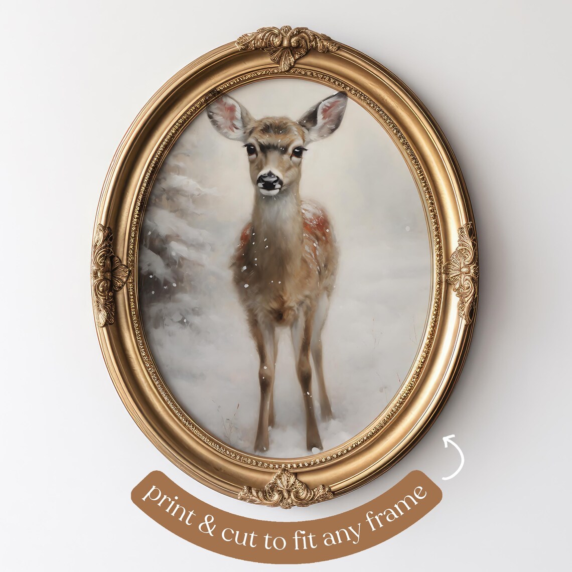 Winter Fawn Farmhouse Vintage Seasonal Art Print - Image 3