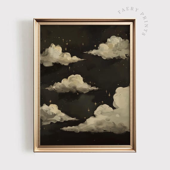 Celestial Clouds Night Art Starry Sky Wall Art Elegant Stars At Night Decor Whimsical Dark Academia 1182