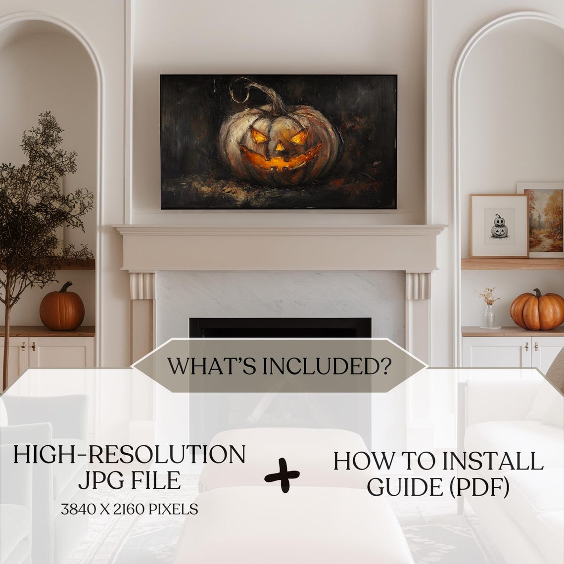 Glowing Jack O Lantern White Pumpkin Moody Halloween Art Poster - Image 4