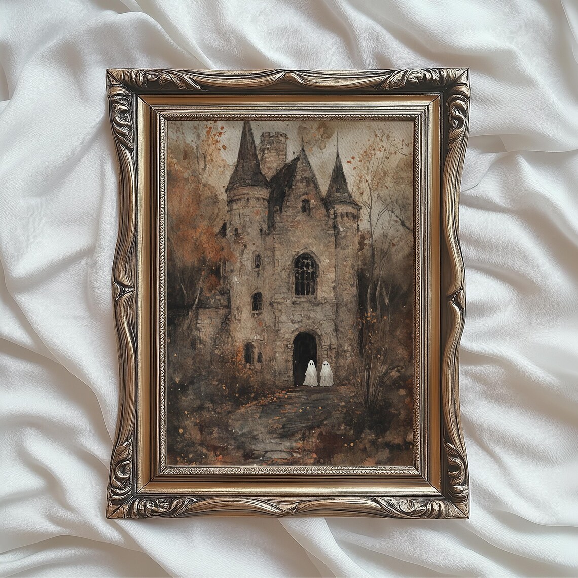 Spooky Halloween Vintage Painting With Little Ghosts - Image 4
