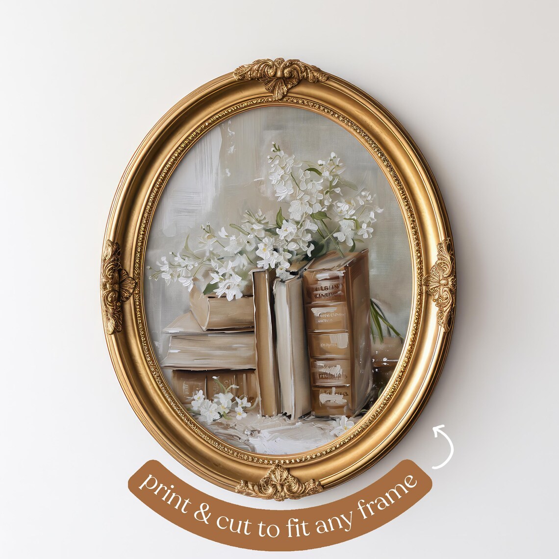 Spring Floral Print, Cottagecore Book Stack Art - Image 3