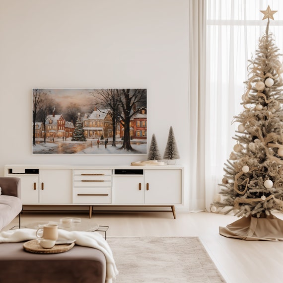 Small Town Winter Christmas Travel Poster