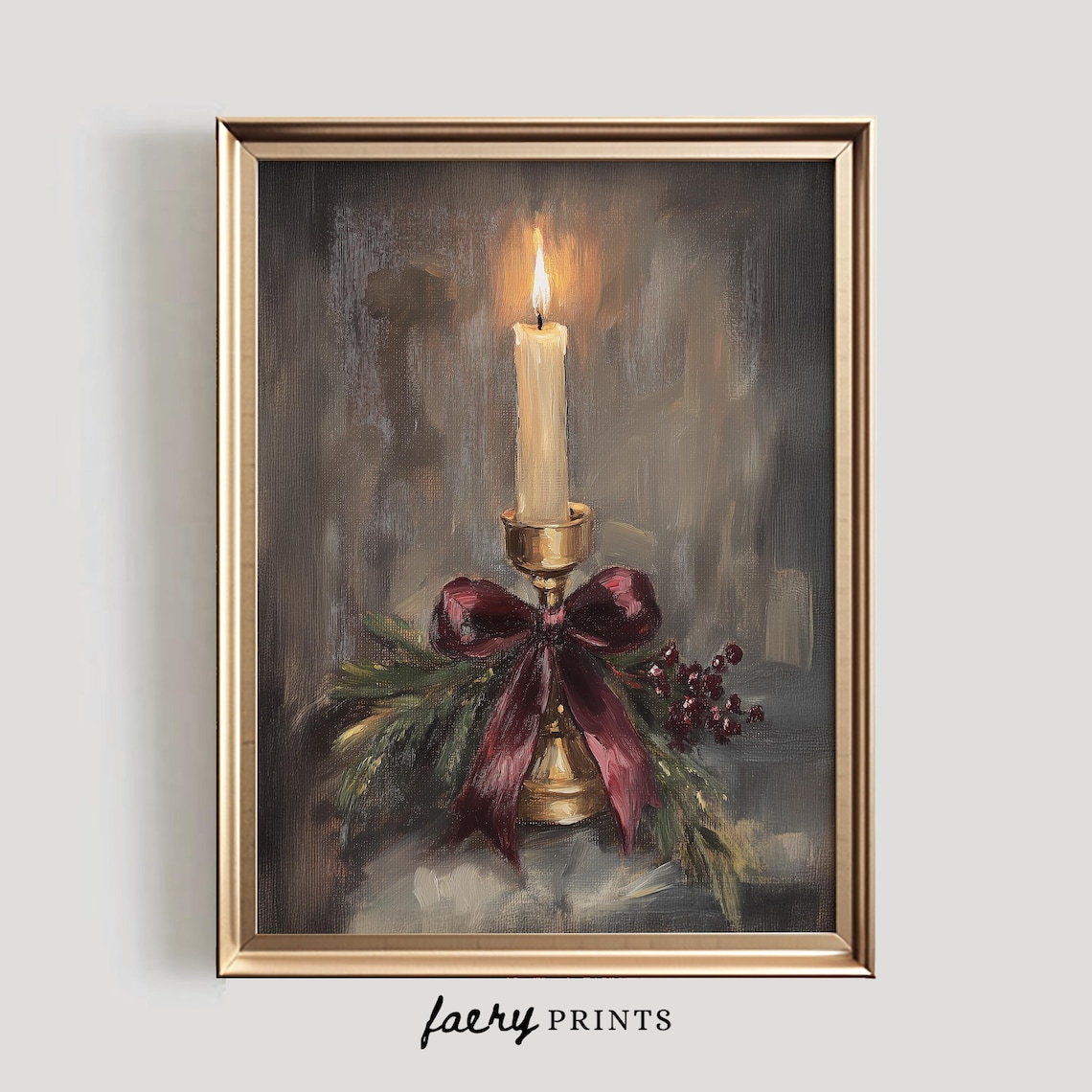 Vintage Christmas Candle Art Print, Rustic Holiday Decor - Image 5