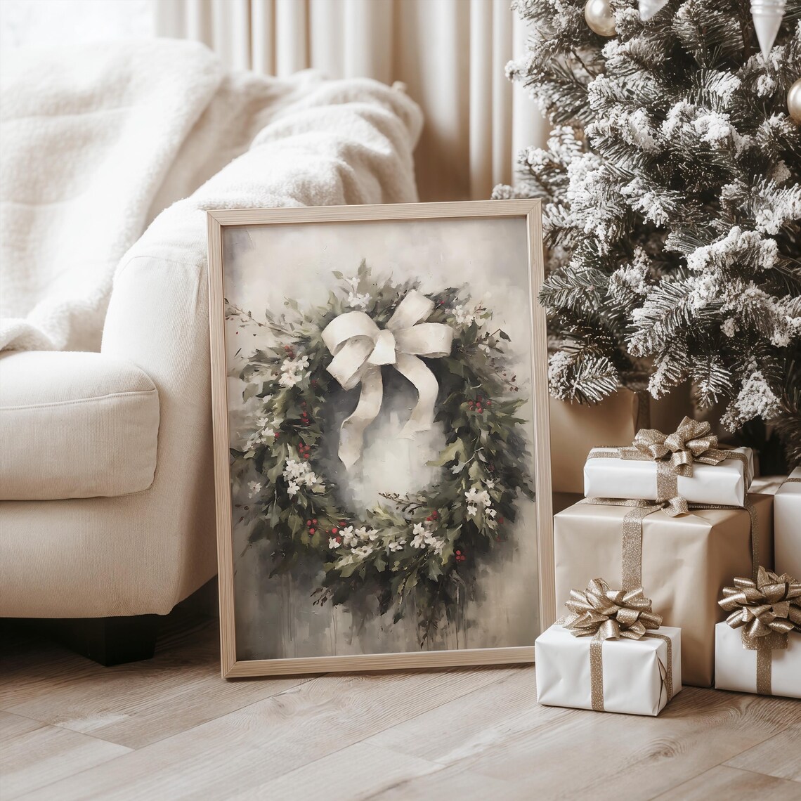 Holiday Wreath Vintage Christmas Art Print - Image 3