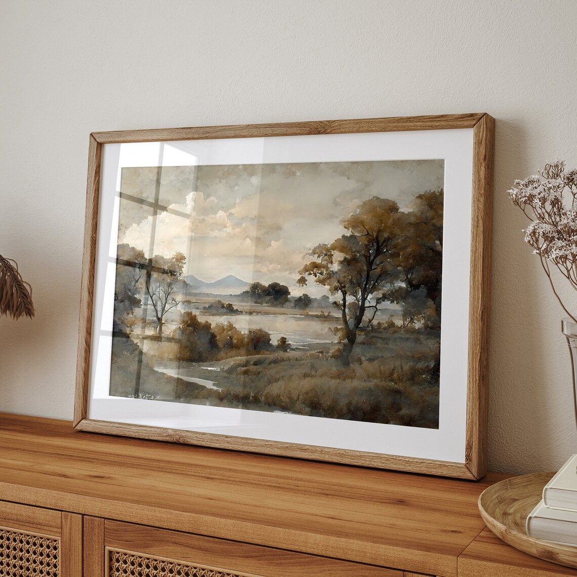 Vintage Rustic Landscape Art Print, Neutral Autumn Scene - Image 5