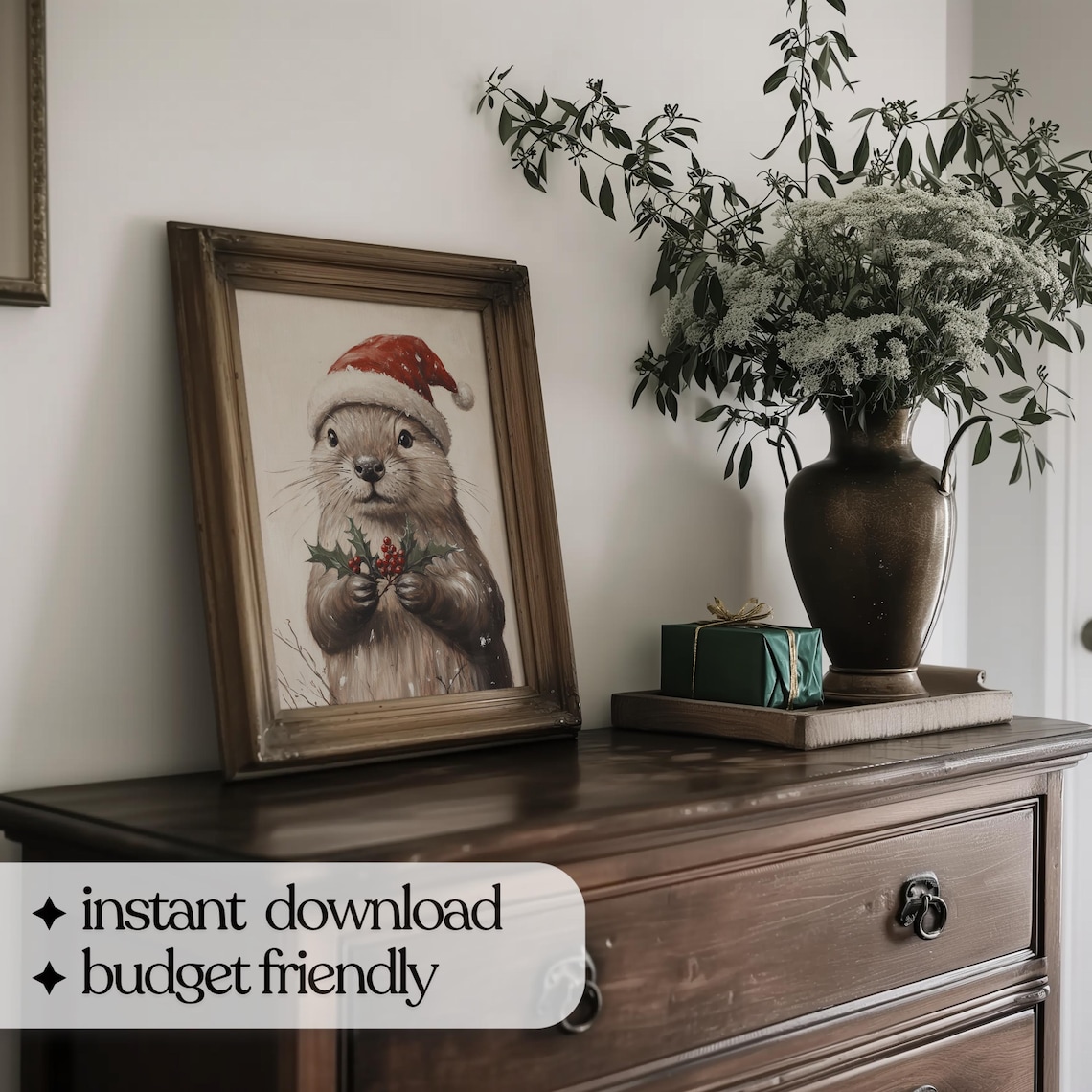 Christmas Otter Holiday Animal Art Print - Image 4
