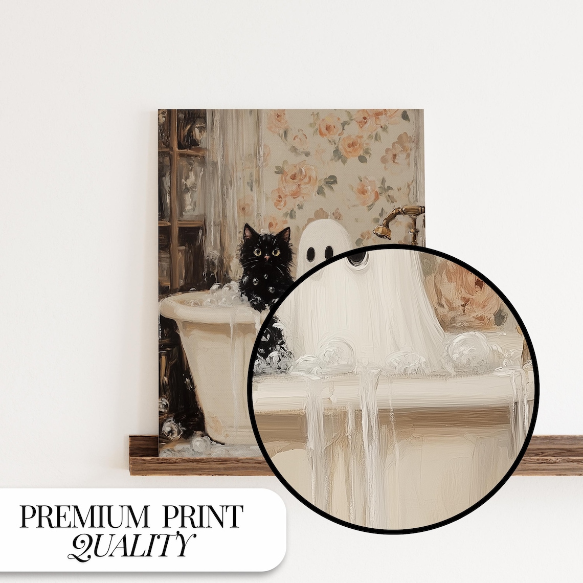 Ghost And Cat In Bathtub Halloween Bathroom Art Print - Image 5