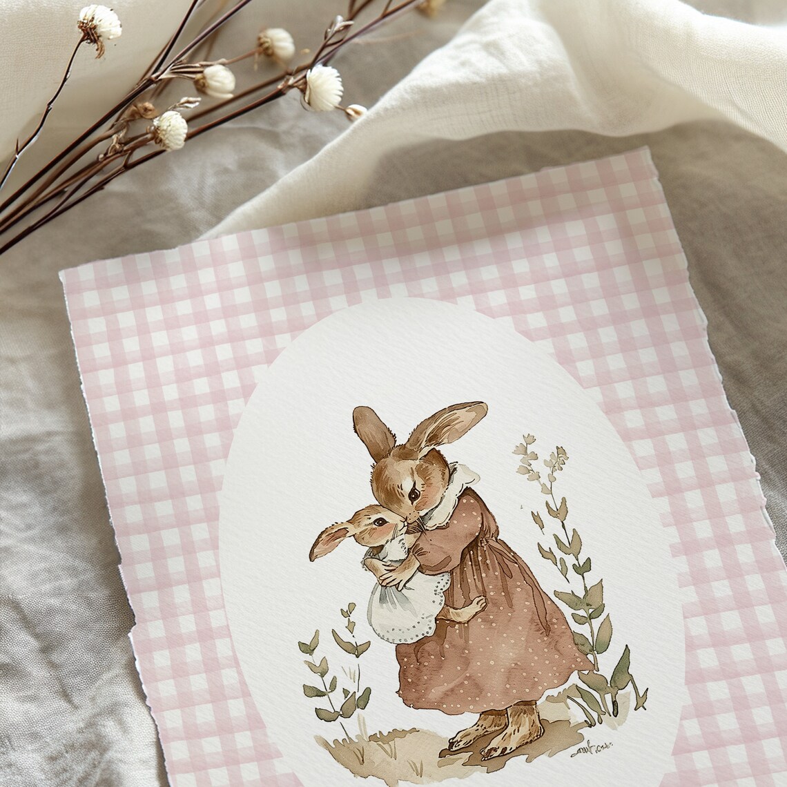 Rabbit Mom Baby Girls Nursery Wall Art Print - Image 2