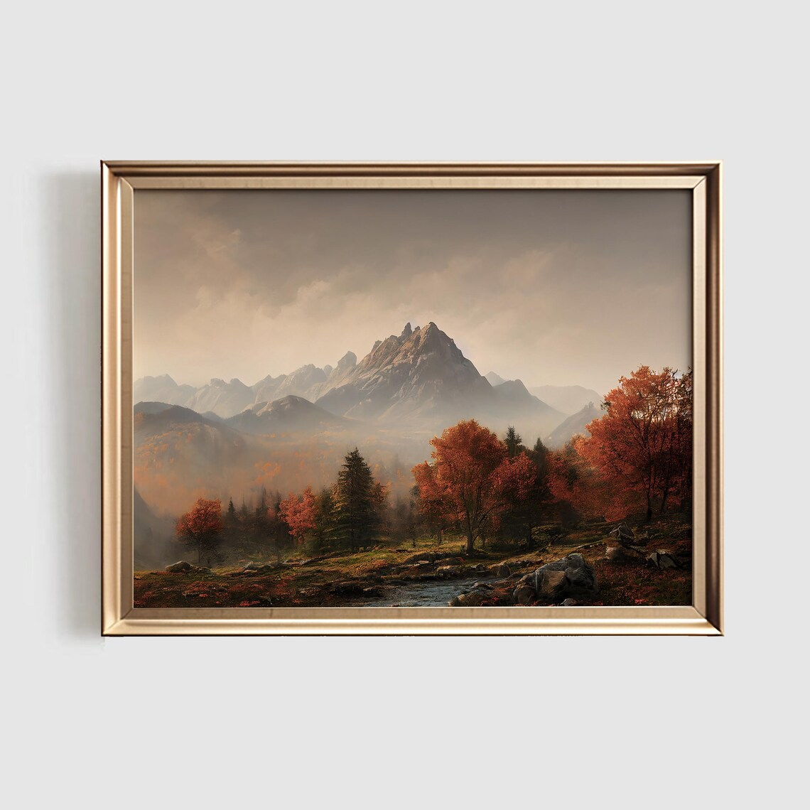 Fall Landscape Art Print, Autumn Mountain Scene