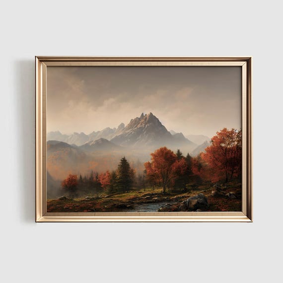 Fall Landscape Art Print, Autumn Mountain Scene