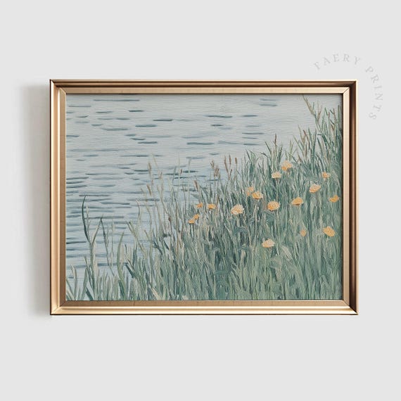 Lake Art Print Lakeside Pond Wall Summer Cottage Scenery Decor Scenic Countryside 1429
