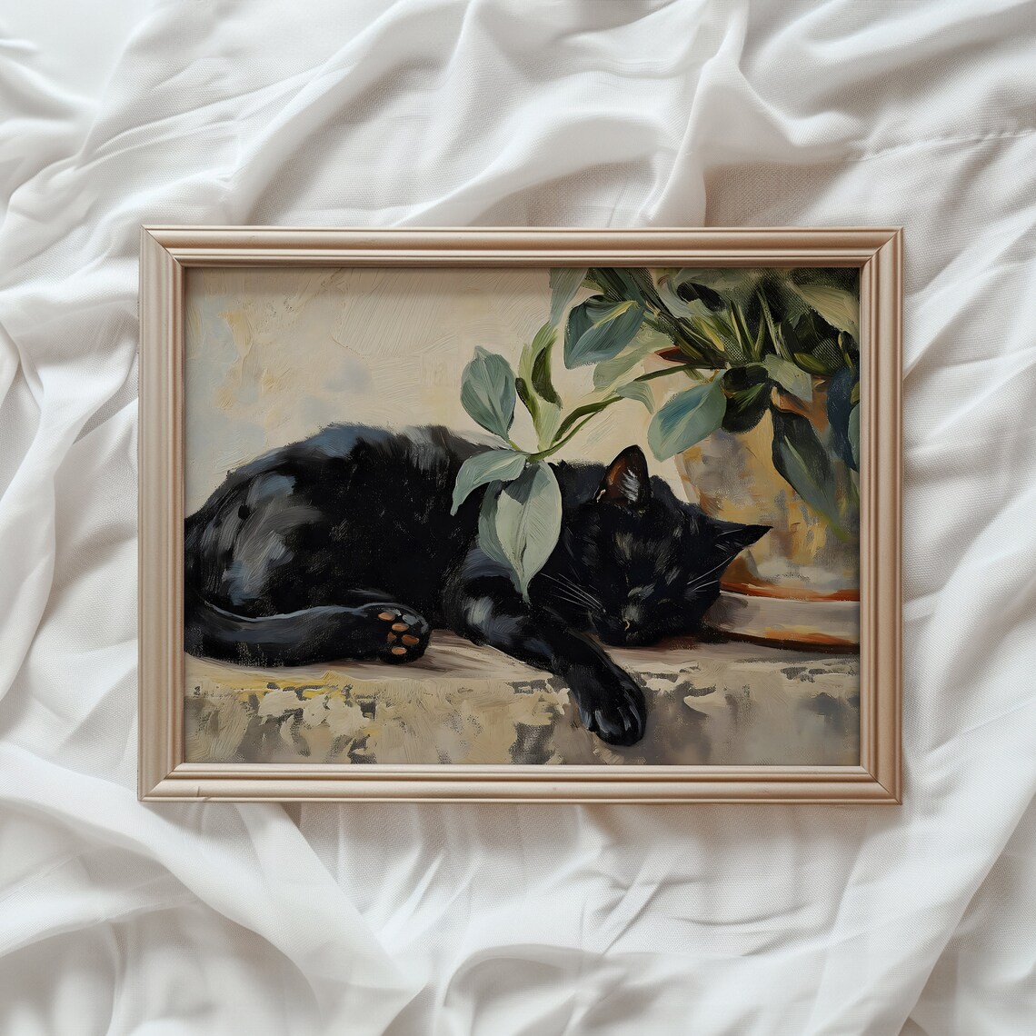 Sleeping Cat Print, Farmhouse Rustic Aesthetic Decor