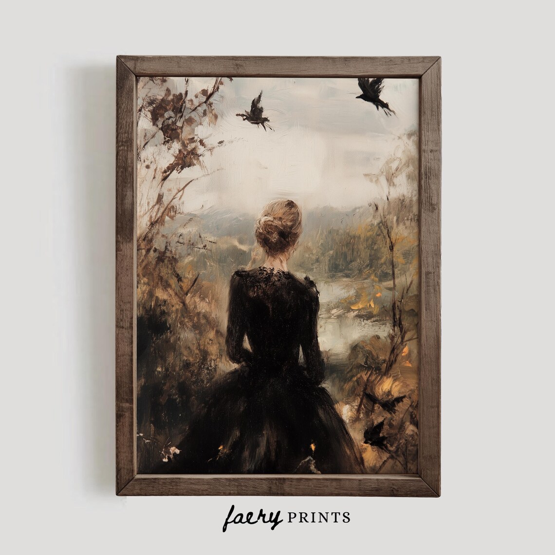 Victorian Lady In Fall Art Print, Moody Autumn Decor