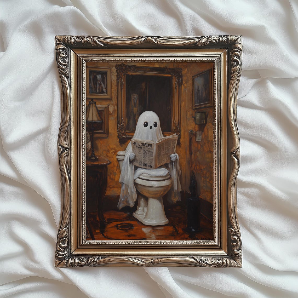 Ghost Bathroom Print Funny Halloween Decor Halloween Wall Art Cute Ghost Poster Ghost On Toilet 996 - Image 3