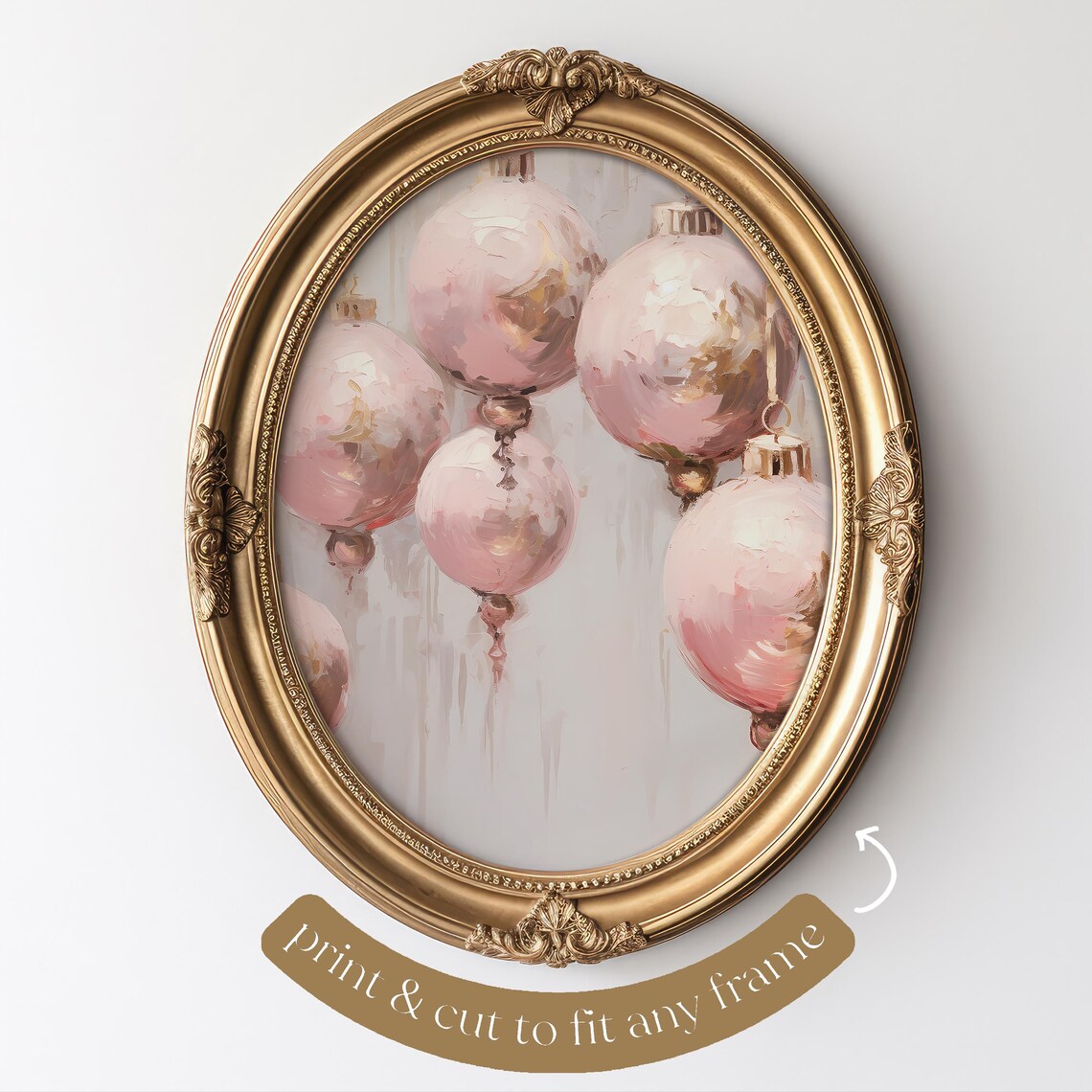 Pink Ornaments Christmas Art Print, Pastel Holiday Decor - Image 3