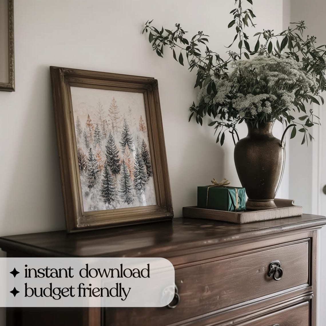 Snowy Pine Forest Watercolor Trees Neutral Winter Nature Poster - Image 4