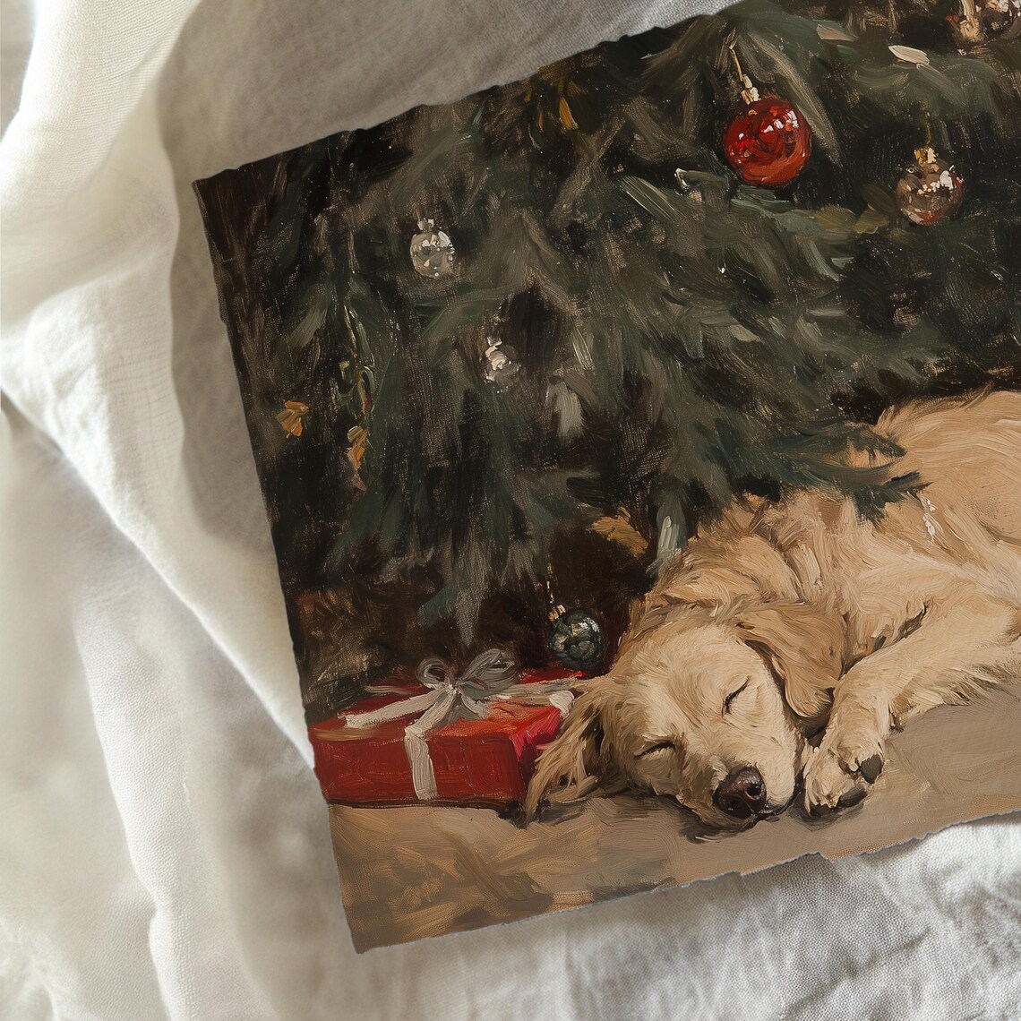 Sleeping Dog Christmas Print, Holiday Wall Art - Image 3