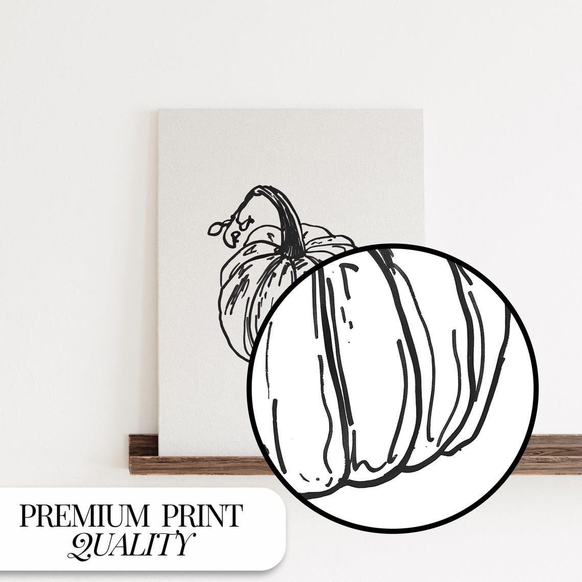 Single Pumpkin Minimalist Black Ink Line Drawing Sketch Art Poster - Image 3