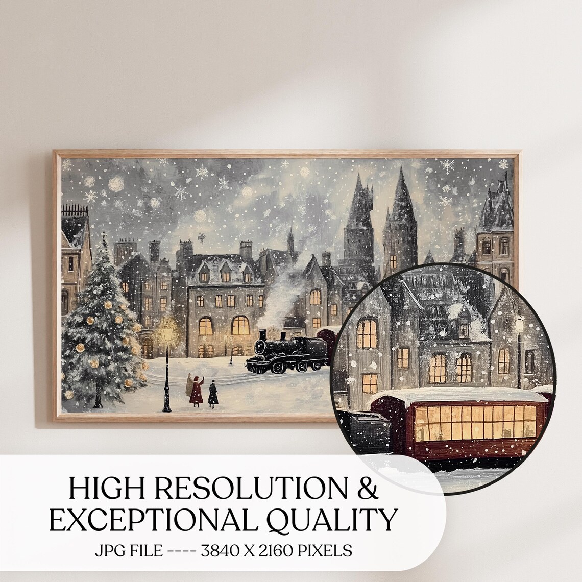 Magical Christmas Village With Train Art Print - Image 3