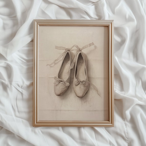 Ballet Slippers Print Vintage Art Ballerina Fashion Sketch Neutral Nursery Print Classical Ballet Wall Art 905