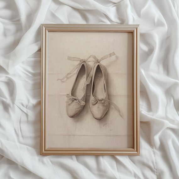 Vintage Ballet Slippers Ribbon Sketch Ballerina Dance Poster