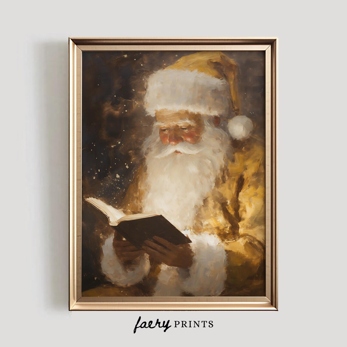Gold Santa Vintage Christmas Wall Art, Holiday Print